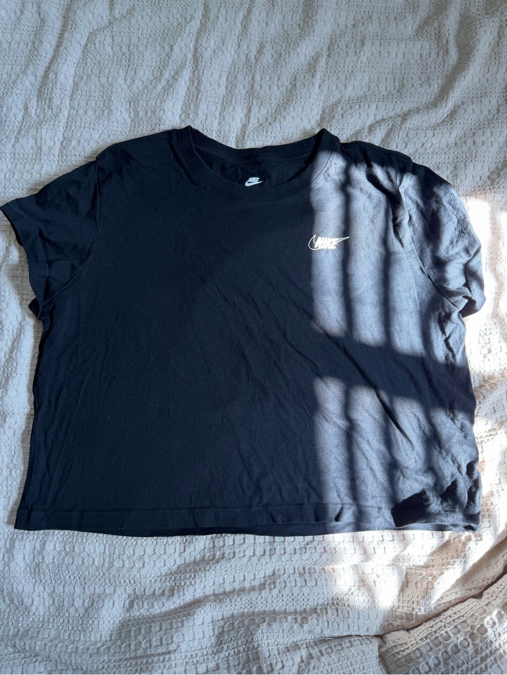 Nike Black Cropped Tee with White Swoosh
